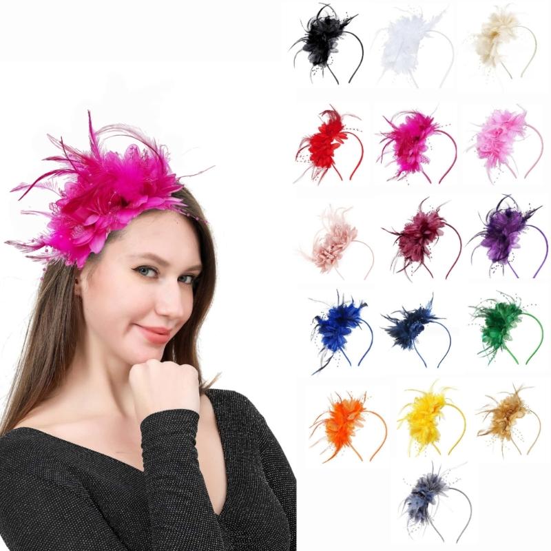 Pack Of 12 Piece Elegant Feather Headpieces Fascinator Headdress For Tea Parties And Special Occasion