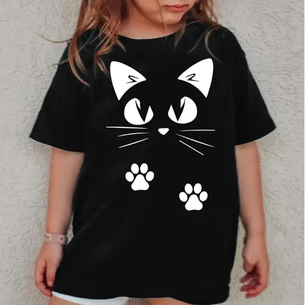 Kids Girls Clothes Print Cute Cat Graphic T Shirts Summer Fashions Casual Crew Neck Short Sleeves Streetwear T-Shirt for Girls