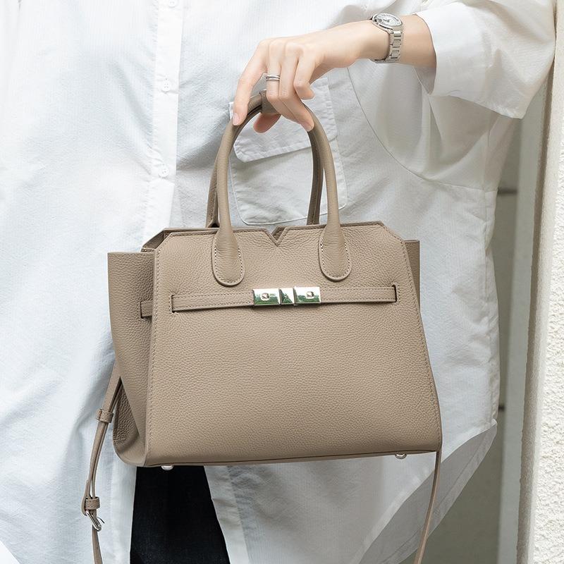 Vielseitige Schultertasche aus Platin-Rindsleder, temperamentvolle Leder-Damentasche, Messenger-Damenhandtasche mit großem Fassungsvermögen, hochwertig