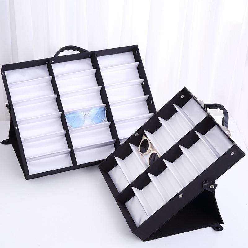 Portable Eyeglass Display Case with Soft Lining and Multiple Sections Storage Case for Neat Storage and Travel Use