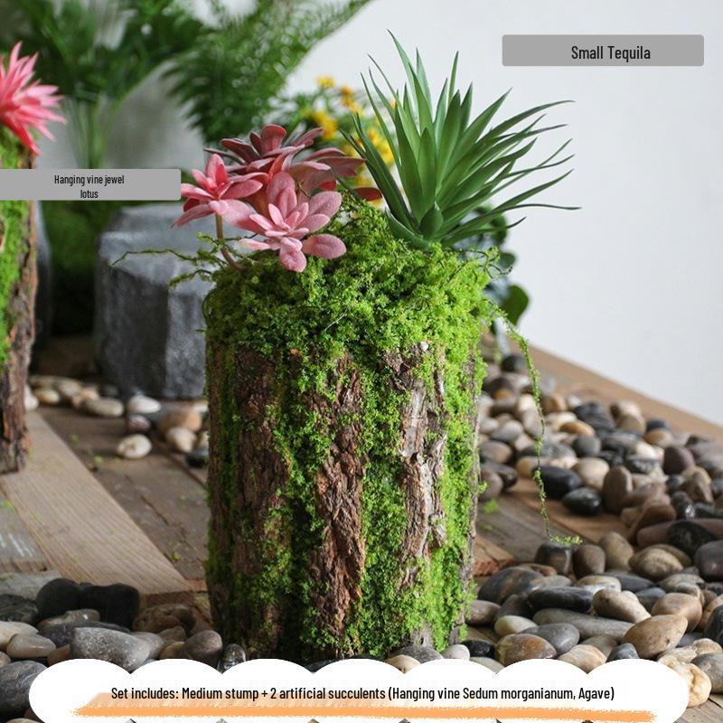 Forest Style Artificial Tree Stump with Moss Bark - Kindergarten and Country Style Decorative Ornament, Perfect for Landscaping or Inserting Flowers.