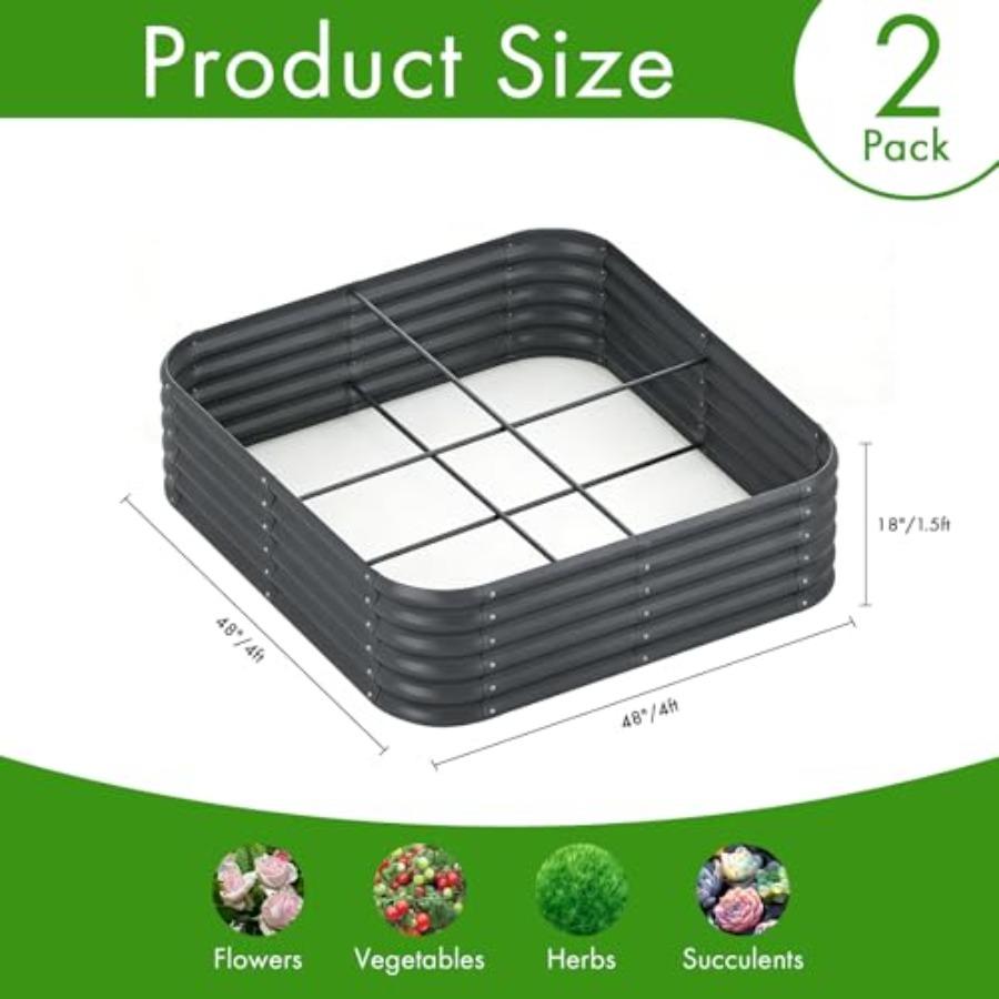 2-Pack 4x1.5ft Galvanized Raised Garden Bed Outdoor Planter Bed Metal Planter Box for Gardening and Planting Dark Grey