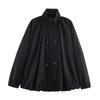 Women's Faux Suede Button Jacket Oversized Gathered Hem Short Length Coat Casual Vintage Outerwear With Pockets