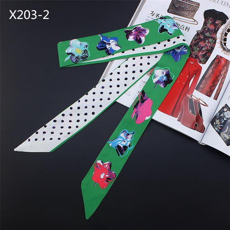 

2024 New Design Luxury Brand Floral Dot Print Scarf Women Silk Scarf Fashion Head Scarf Bag Ribbons Small Long Scarves X203