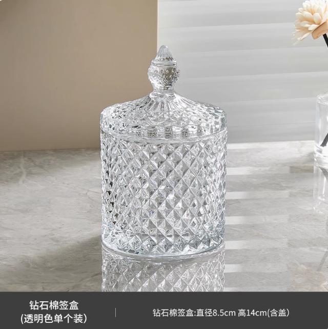 Dark Grey Crystal Glass Storage Jar with Cover Canned 600ML Diamond Cans Sugar Cotton Swab Box Household Organizer Decoration