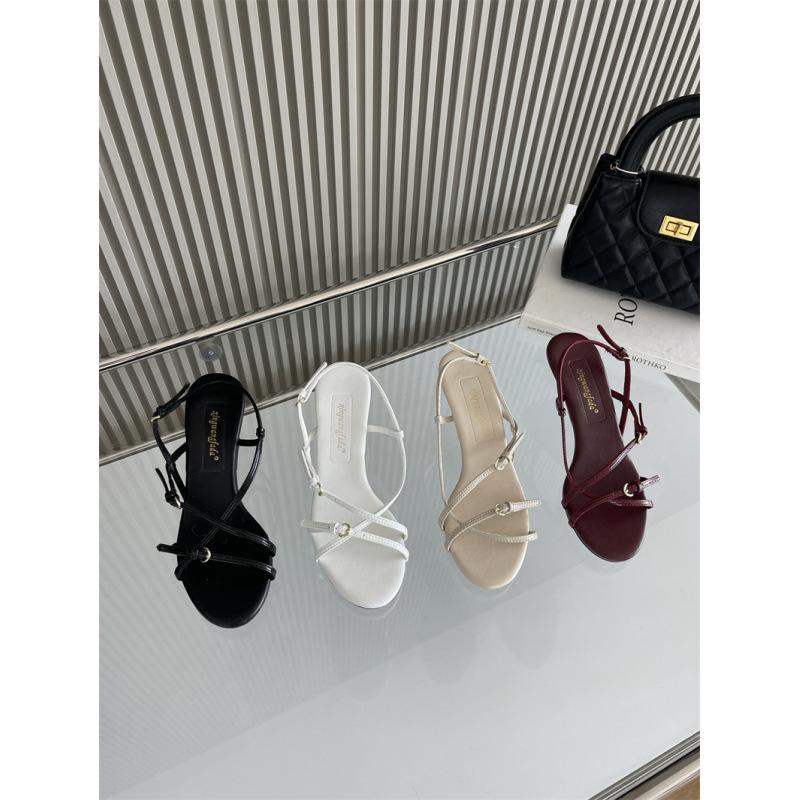 

Новые простые и не утомляющие женские босоножки на крестообразном каблуке с тонкими ремешками и пряжкой-однословкой, туфли женские на высоком каблуке 40 бордовый