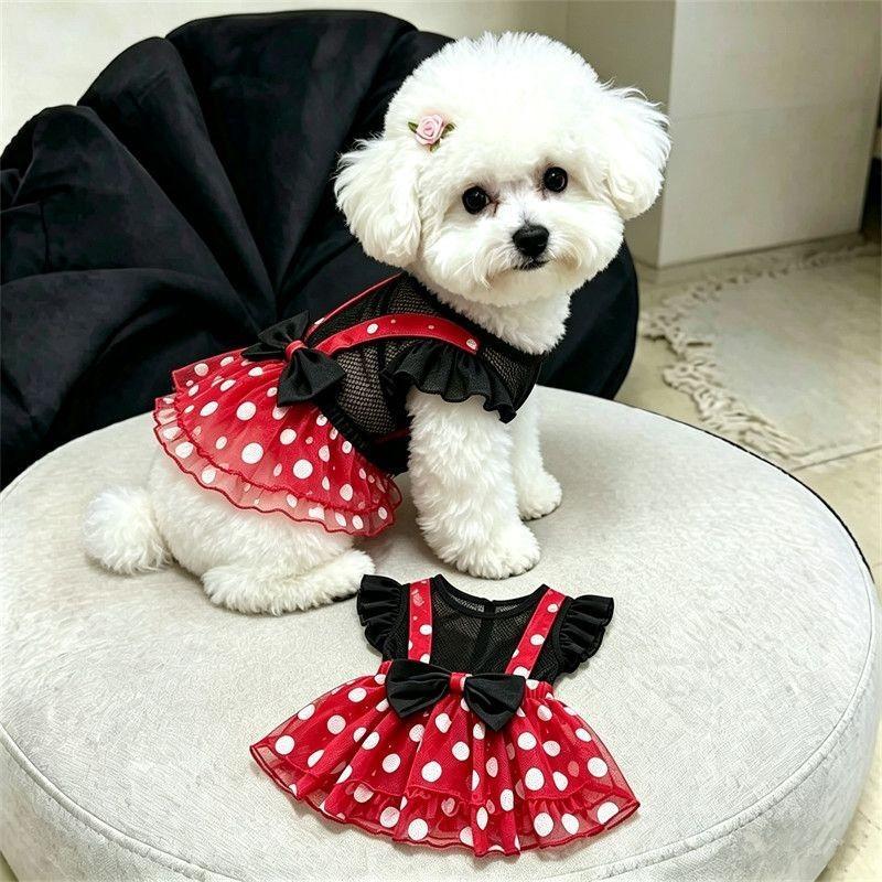 Pet Dog Dress Polka Dot Mesh Sleeveless Skirt Small Breeds Sun Protection Princess Style