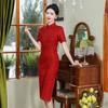 Red Knitted Jacquard Cheongsam 2026: Women's Mother of the Bride Banquet Dress in Chinese National Style