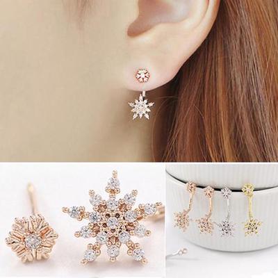 Frauen elegante koreanische Schneeflocke Strass Kristall baumeln Ohrstecker Geschenk Ohrringe