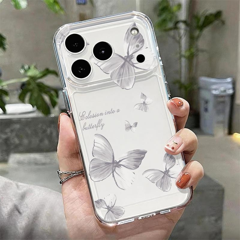 Shockproof Clear TPU Case For iPhone 17 16 Pro 15 14 13 12 Pro Max 11 Transparent Soft Silicone Butterfly Pattern Phone Cover