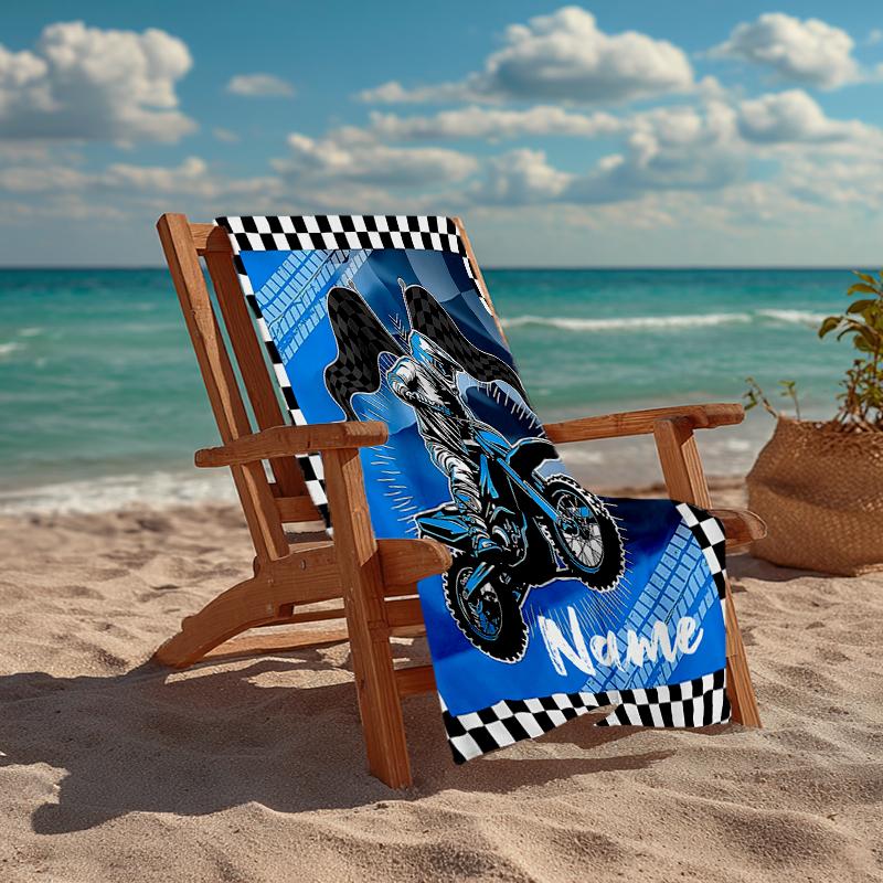 Serviette de plage ultra-douce personnalisée avec thème motos tout-terrain, Idéale pour la piscine - Camping, Plongée - Essentiel de voyage parfait, Serviette de plage vibrante.