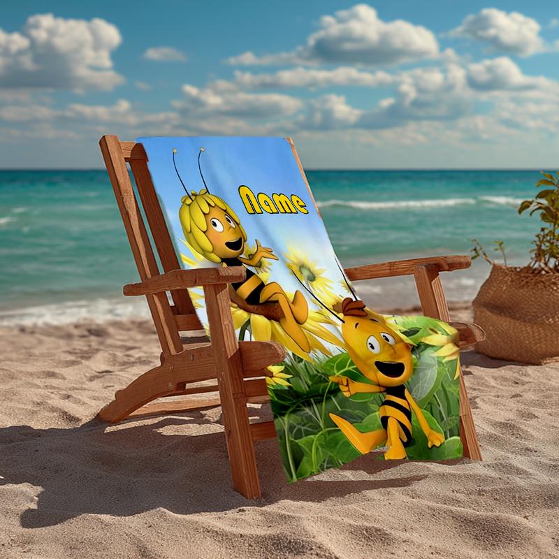 Custom Name Ultra-Soft Beach Towel with Maya the Bee Theme,Ideal for Pool - Camping, Diving - Perfect Travel Essential, Vibrant Beach Towel.