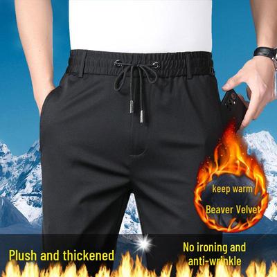 Herren High Waist Stretch Samt Slim Straight Business Hose - Herbst/Winter