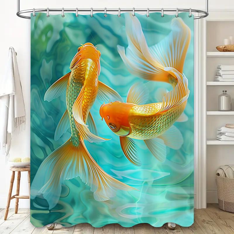 Luxury Goldfish Print Shower Curtain for Bathroom Decor Waterproof Fabric with Rings