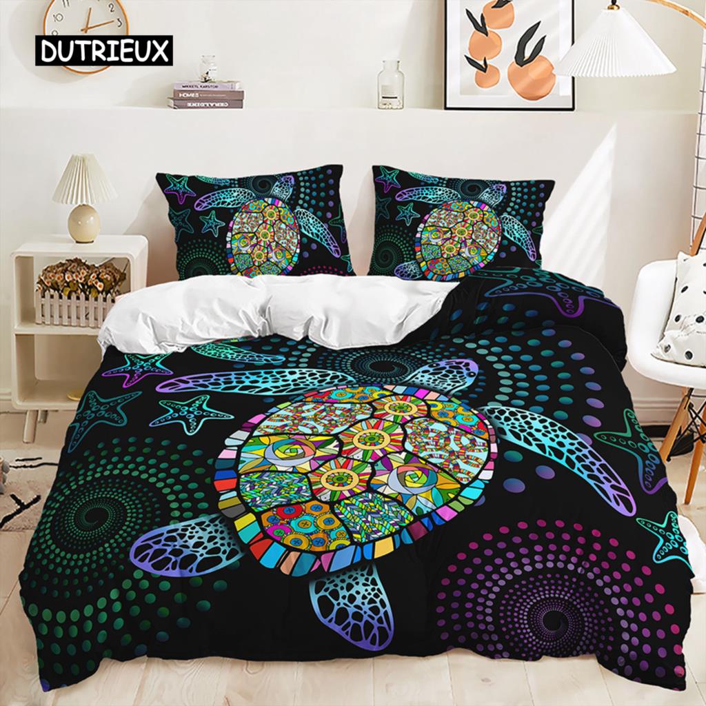 Duvet Cover Texture Sea Turtle Set Bohemian Style Ocean Animal Bedding Set Microfiber Comforter Cover Premium Bedroom Decor