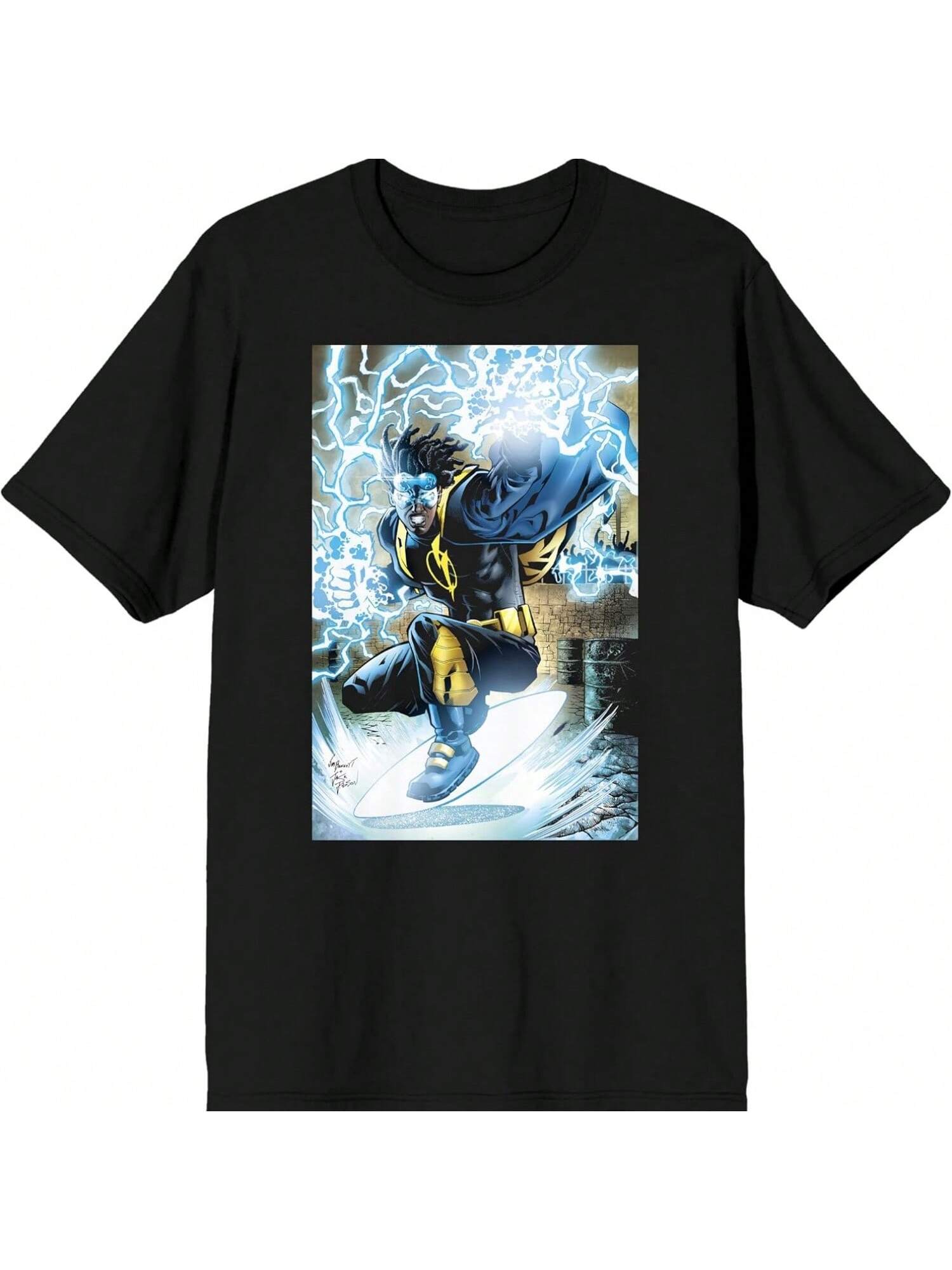 

Justice League Virgin Hawkins Static Shock Men s Black T-Shirt XXXXXL
