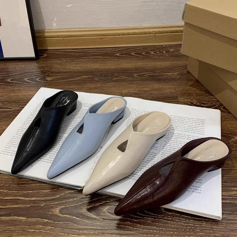 Fashion SUOJIALUN 2025 Spring New Brand Women Slipper Fashion Pointed Toe Slip On Ladies Elegant Mules Shoes Square Low Heel Dress Sanda