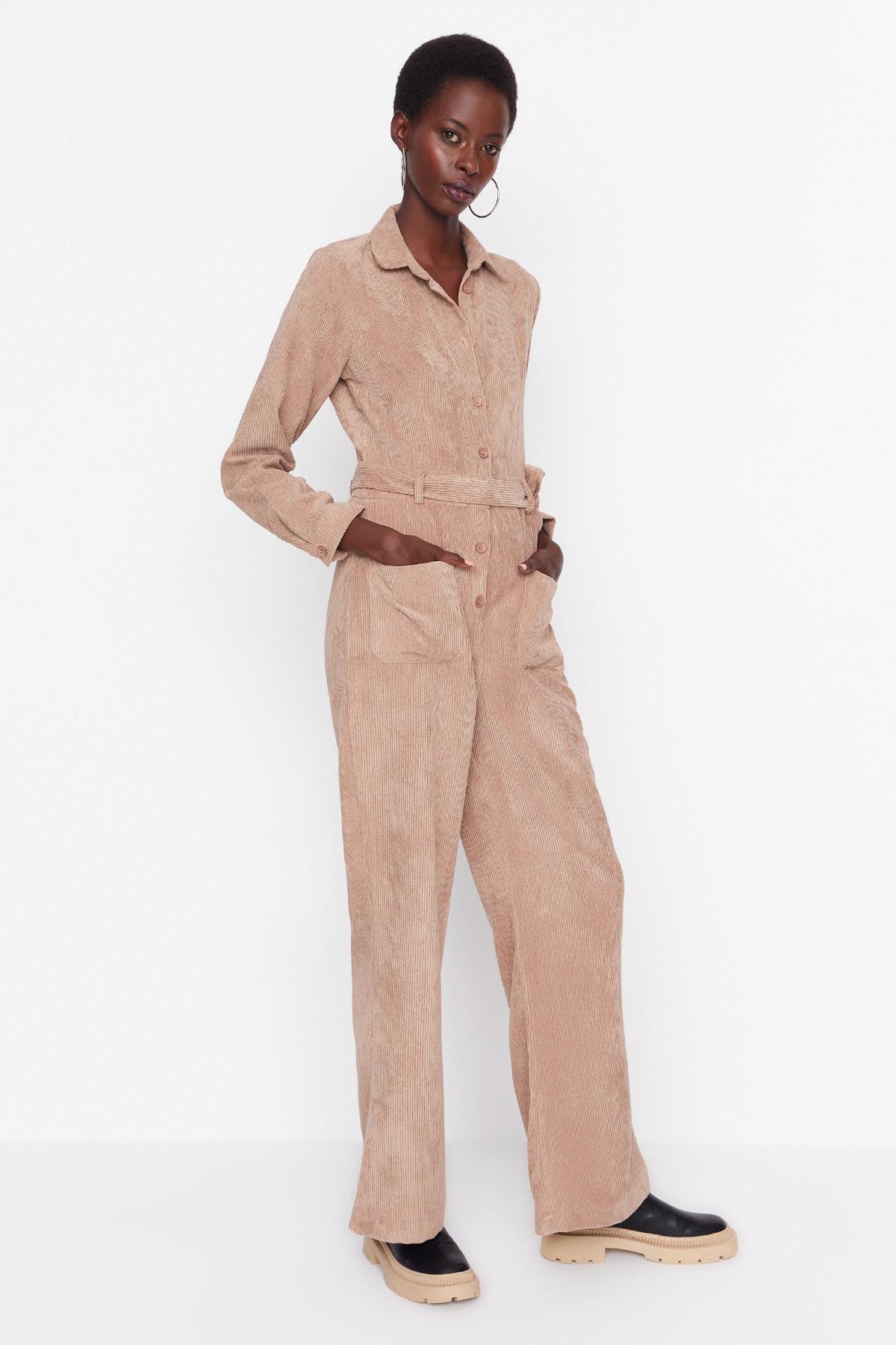 

Норковый бархатный комбинезон с поясом TWOAW23TU00022..