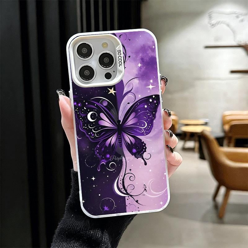 Beautiful Purple Butterfly Soft Phone Case for iPhone 15 16 17 Pro Max 17Air 16E 14 Plus 13 12 Mini Shockproof Cover Back Shell