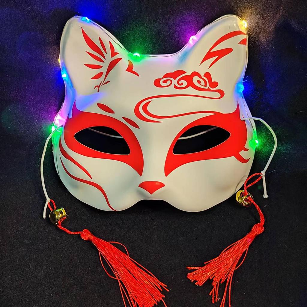 Luminous Cat Fox Mask - Hand-Painted Japanese Style Halloween Party Cosplay for Women