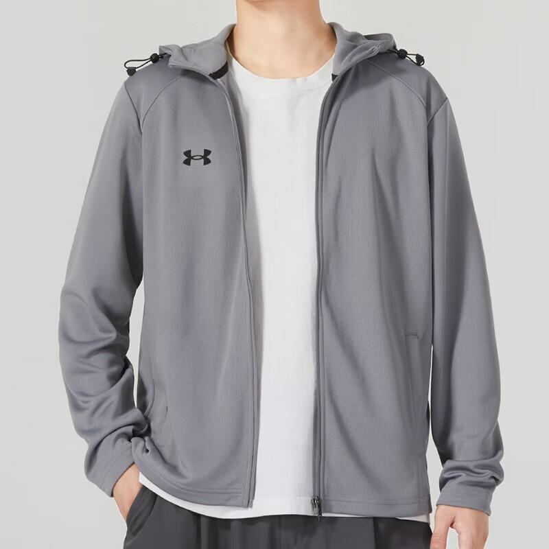 Under Armour Solid Color Zip-Up Hooded Jacket And Straight Leg Long Pants Casual Sports Set Men sets 23600303-014+23600704-001