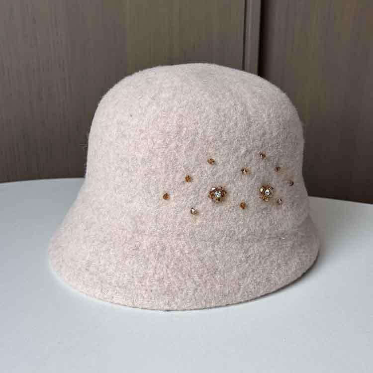 Xiaoxiangfeng Elegant Woolen Top Hat Autumn And Winter Warm Knitted Basin Hat Women'S Fashion Rhinestone Decorative Fisherman Hat