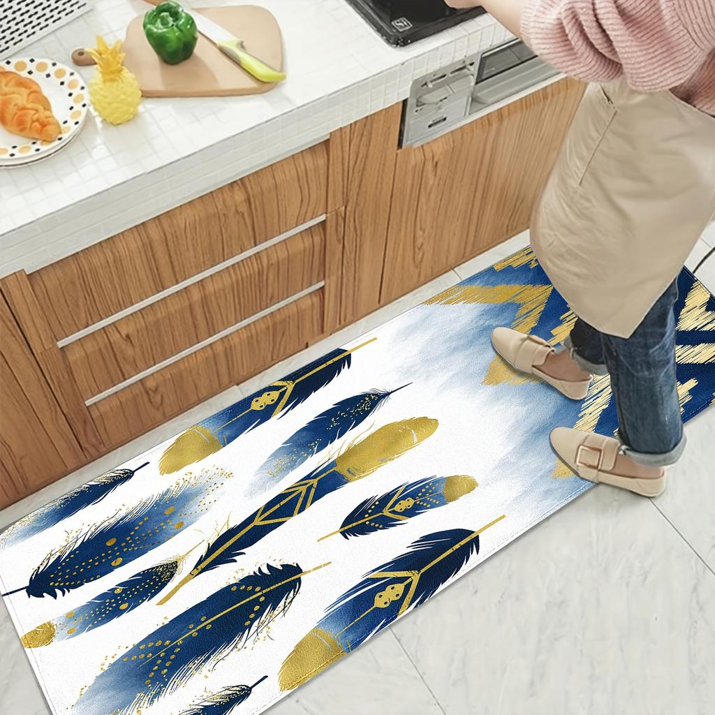 1Pcs Bohemian Feather Pattern Floor Mat Modern Kitchen polyester Rug Non-Slip Colorful Indoor Carpet, For Home Bathroom Bedroom Living Room Decor