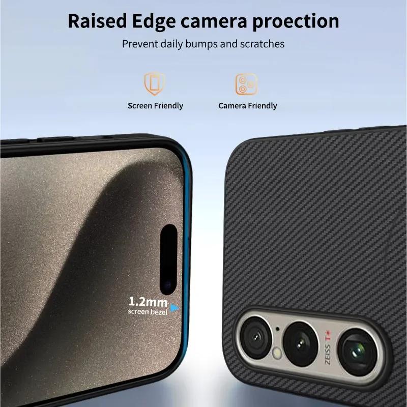 Carbon Fiber Pattern PU Leather Silicone Phone Case For Sony Xperia 1 vii VI Magnetic Wireless Charging Soft Back Cover Cases