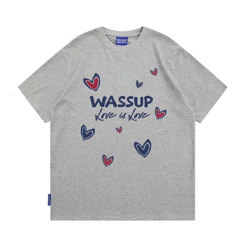 Wassup Heods Trendy Brand Heart-Themed Couple Short-Sleeve T-Shirt Summer Loose Pure Cotton National Trend Unisex T-Shirt Summer