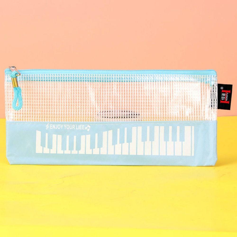 

Document Storage Piano Pencil Cases Music Notes Stationery Pouch Mesh Zipper Pouch Student світло-синій колір