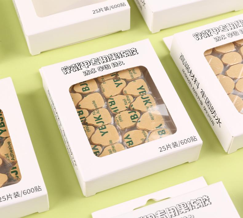 YBJK Boxed Jelly Glue: Upgraded Super Sticky Waterproof Nail Adhesive - 600 Kraft Paper Stickers, 25 Sheets