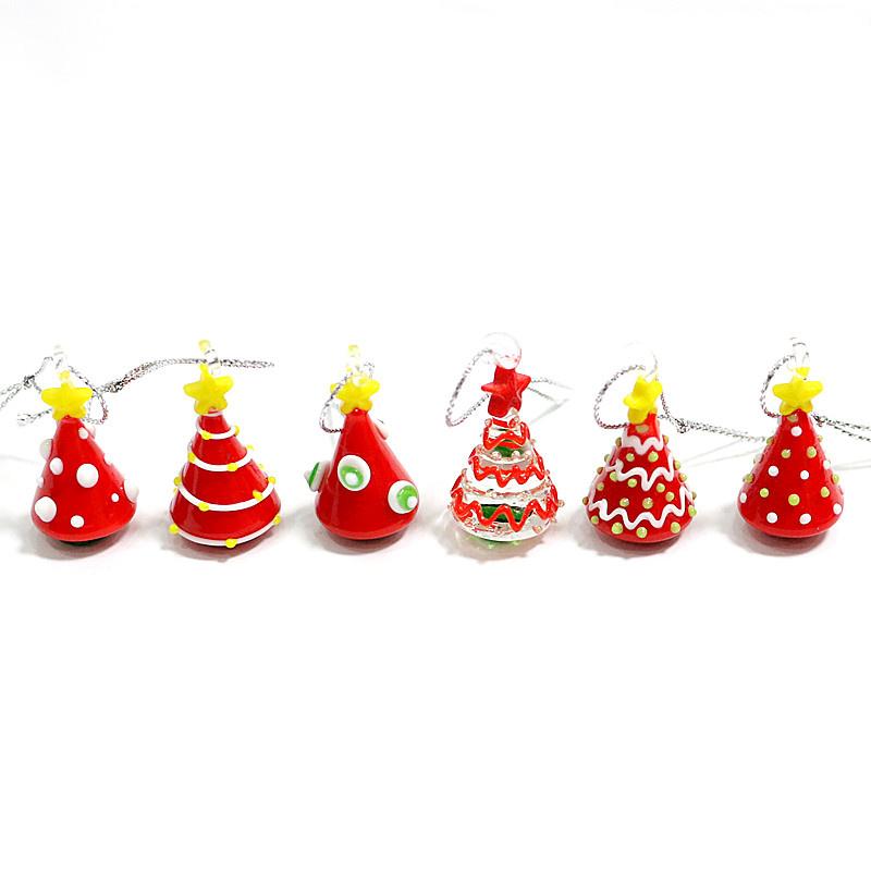 Mini Handmade Glass Christmas Tree Art Figurines Ornaments Colorful High Grade Cute Pendant Xmas Hanging Decor Charm Accessories