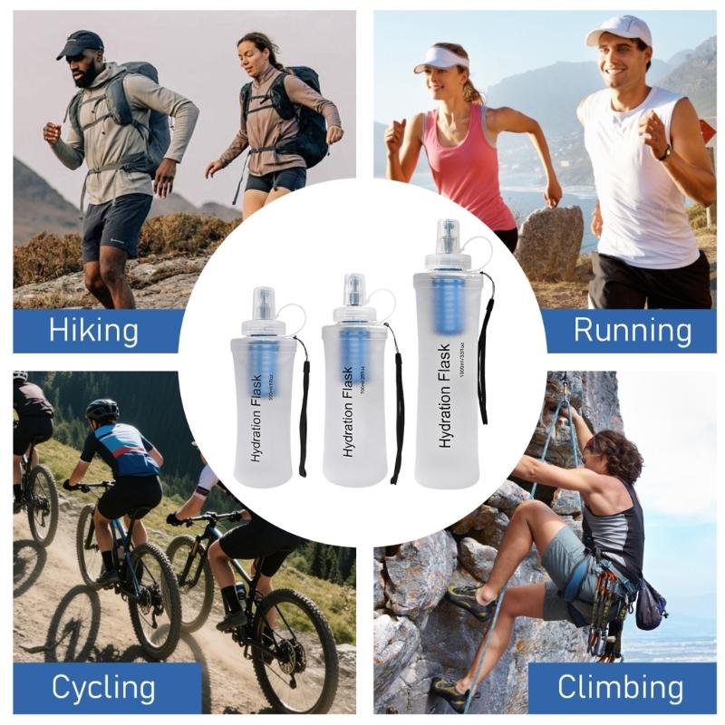 Folding Outdoor Water Bottle With Builted In Filter Light Weight Portable Water Bottle For Hiking Camping And Sports