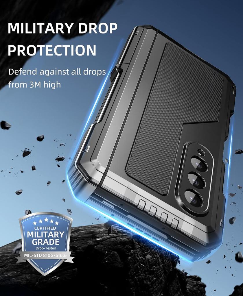 Military Protection Armor Heavy Duty Case For Saumsung Galaxy Z Fold 4 5 6 7 Full-Body Shockproof Cover Stand PET Screen Film