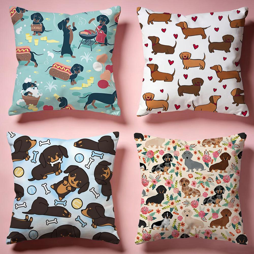 Funny Sausage Dog Print Cushion Cover Comfortable Durable Pillow Cover MultiScene for Home Office Car Sofa