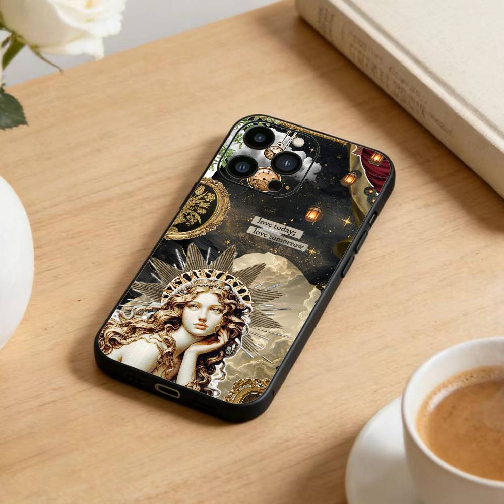 Dark Ornate Collage Art  Phone Case For iPhone 17 16 15 14 13 12 Max Plus Silicone Black Cover