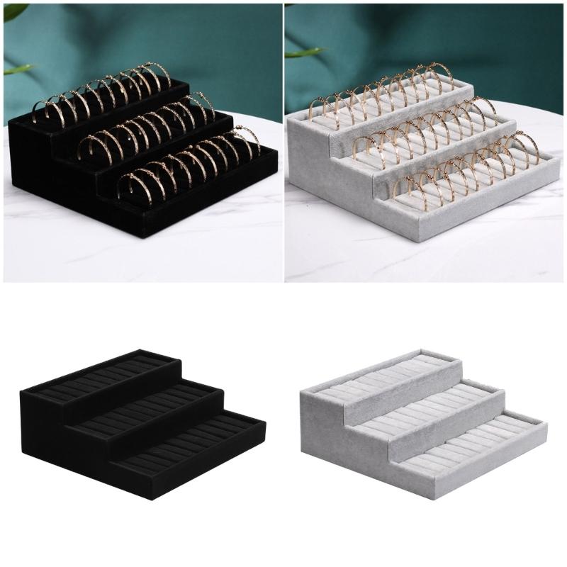 Layer Trapezoid Velvets Jewelry Storage Case Sturdy Construction Dustproof Designs For Earrings Bracelets