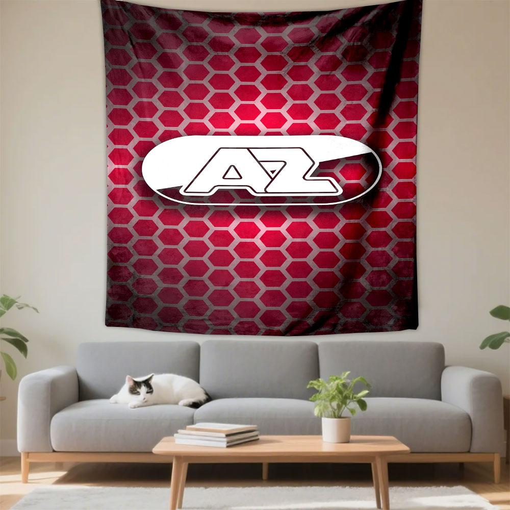 Red Hexagon Pattern with "AZ" Logo Patterned Tapestry Decorative Wall Hanging, Home Bedroom Living Room Decor