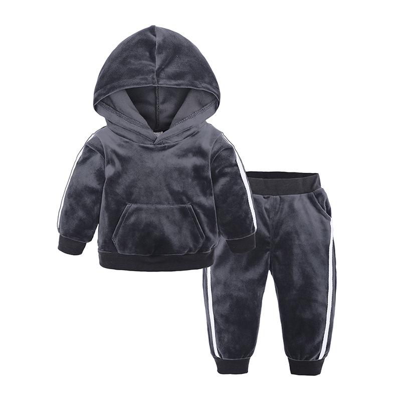 Gold Velvet Children's Autumn/Winter Two-Piece Set for Boys and Girls - Trendy Sweatshirt Outfit