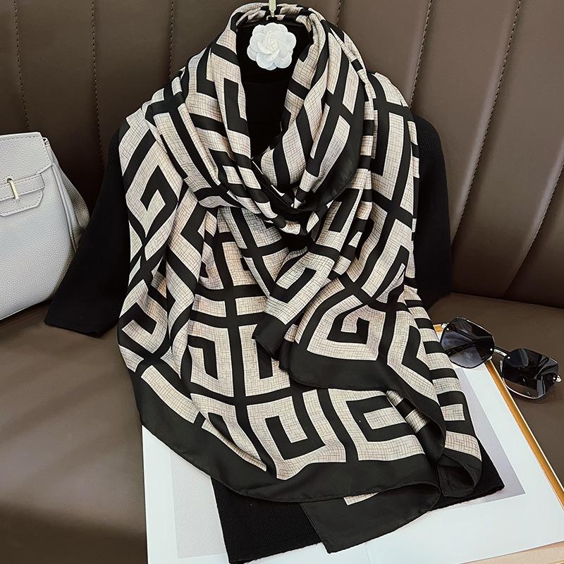New Summer Silk Scarf, Brocade Print, Elongated Thin Shawl, Decorative Scarf, Beach Towel