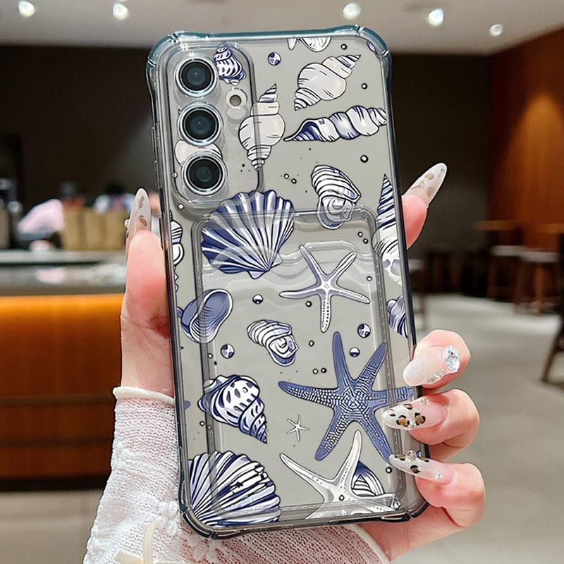 Shockproof Soft Case For Samsung S25 Ultra S24 FE S23 S22 A56 A16 A15 A53 A52 A54 Card Slot Soft Case Cover Seashell Starfish Patterned Phone Cover