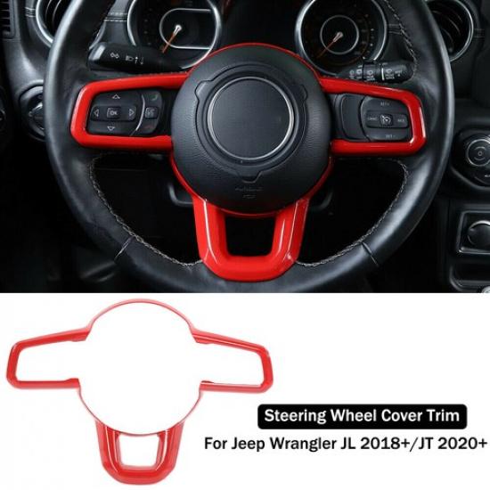 Steering Wheel Frame Trim Cover Accessories Red ABS For 18+ Jeep Wrangler JL JT