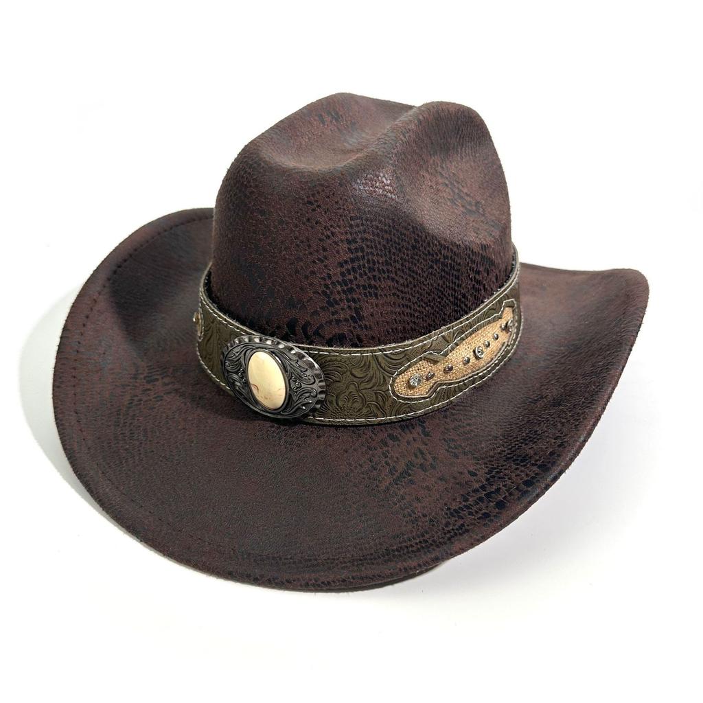 Vintage Western Cowboy Hat Gem Belt Jazz Hat Ball Party Festival Hat