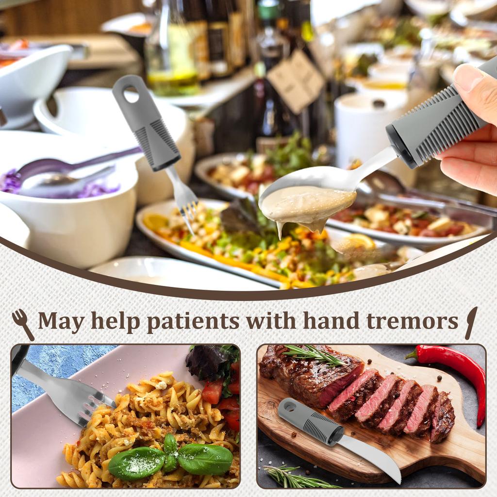 Camping Utensilien Set Edelstahl Adaptives Besteck mit Gabel Löffel für ältere Menschen Outdoor Camping Anti-Shake Schwache Handgriff Werkzeuge