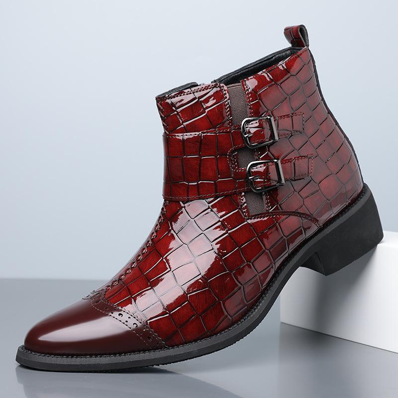Designer New Men's Pointed Crocodile Pattern Leather Casual Ankle Boot Male Winter High Tops Monk Strap Shoes Zapatos Hombre