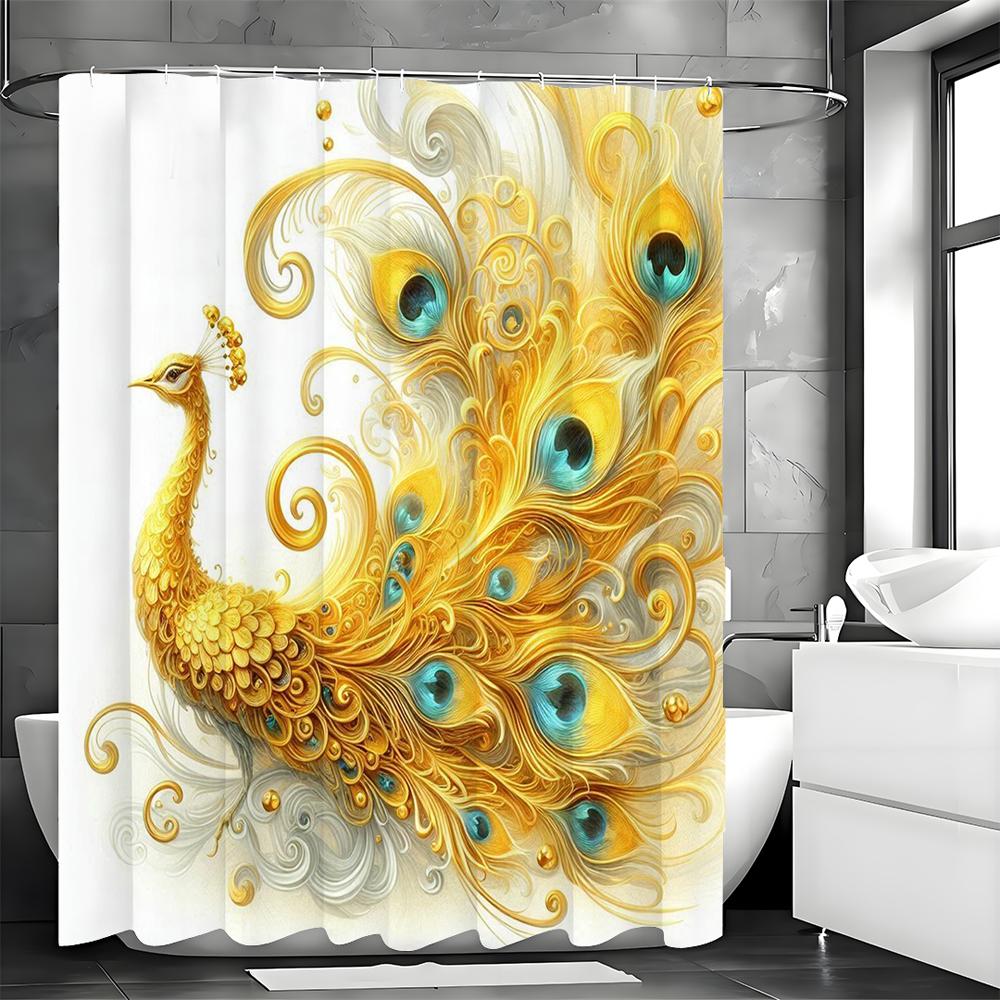 

Занавеска для душа из бумаги «Золотой павлин», Декоративная занавеска для душа для ванной комнаты, Водонепроницаемая занавеска для душа с крючками 200*180cm