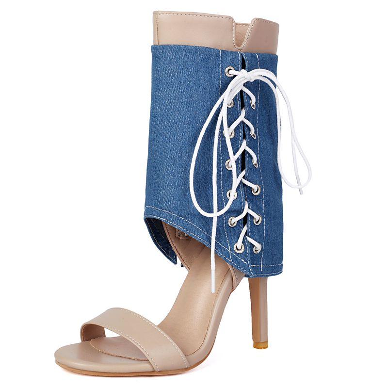 2025 Luxury Female Sandals Thin High Heels 10.5cm Zipper Lace Up Mixed Color Large Size 46 47 48 Fashion Dating Shoes