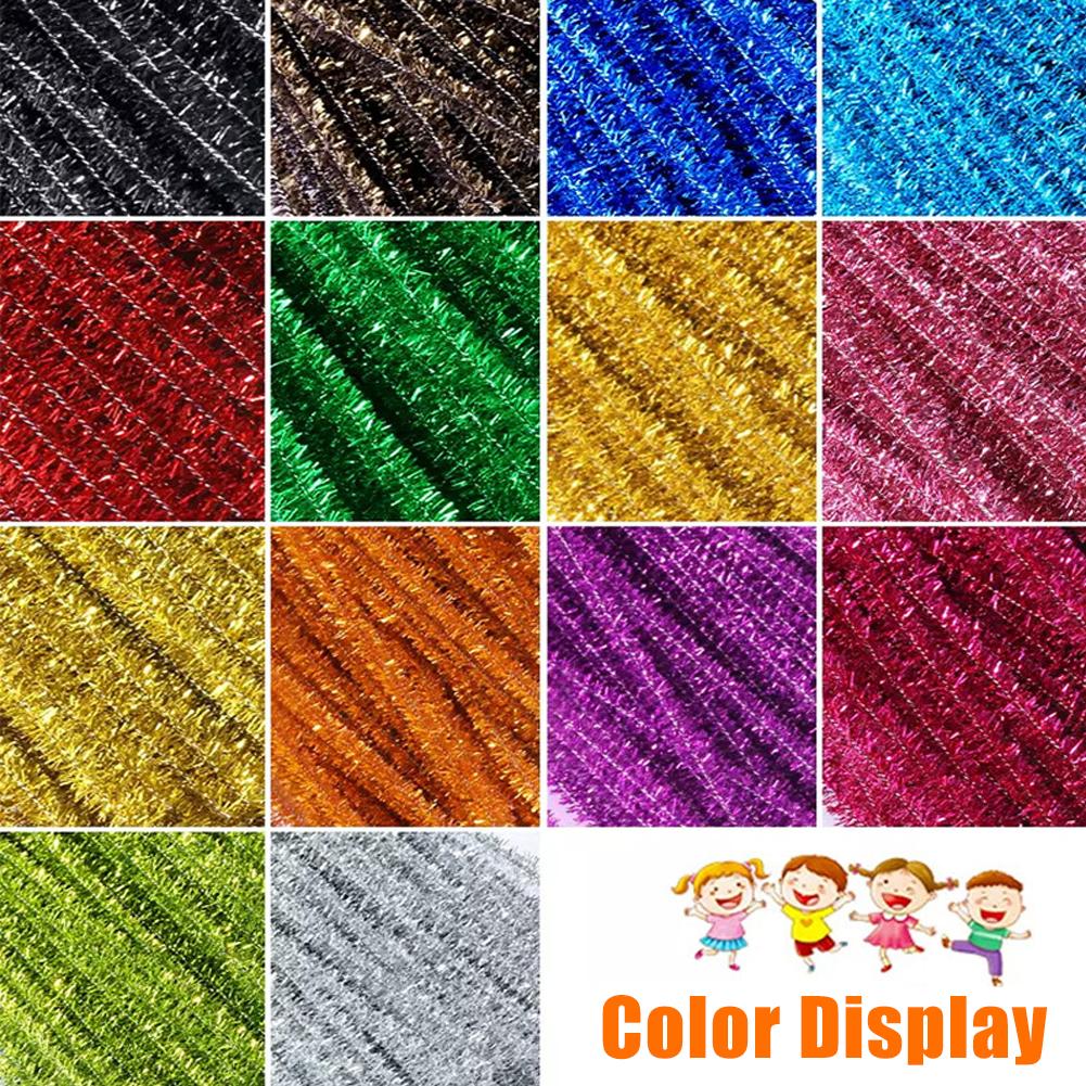 Glitter Christmas Pipe Cleaners 100Pcs Pipe Cleaners Craft Set Chenille Stem for Home School DIY Art Crafts Christmas Decoration