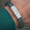 PolishedPlus Customized Men's Bracelet Engraving Names Bangle Stainless Steel Braided Leather Bracelets Dad Father's Day