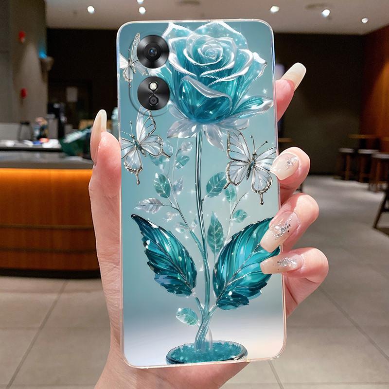 For Oppo A17 A17K Case CPH2477 CPH2471 Clear Aesthetic Luxury Butterfly Flowers Soft Silicone Casing OppoA17 OppoA17K Phone Case